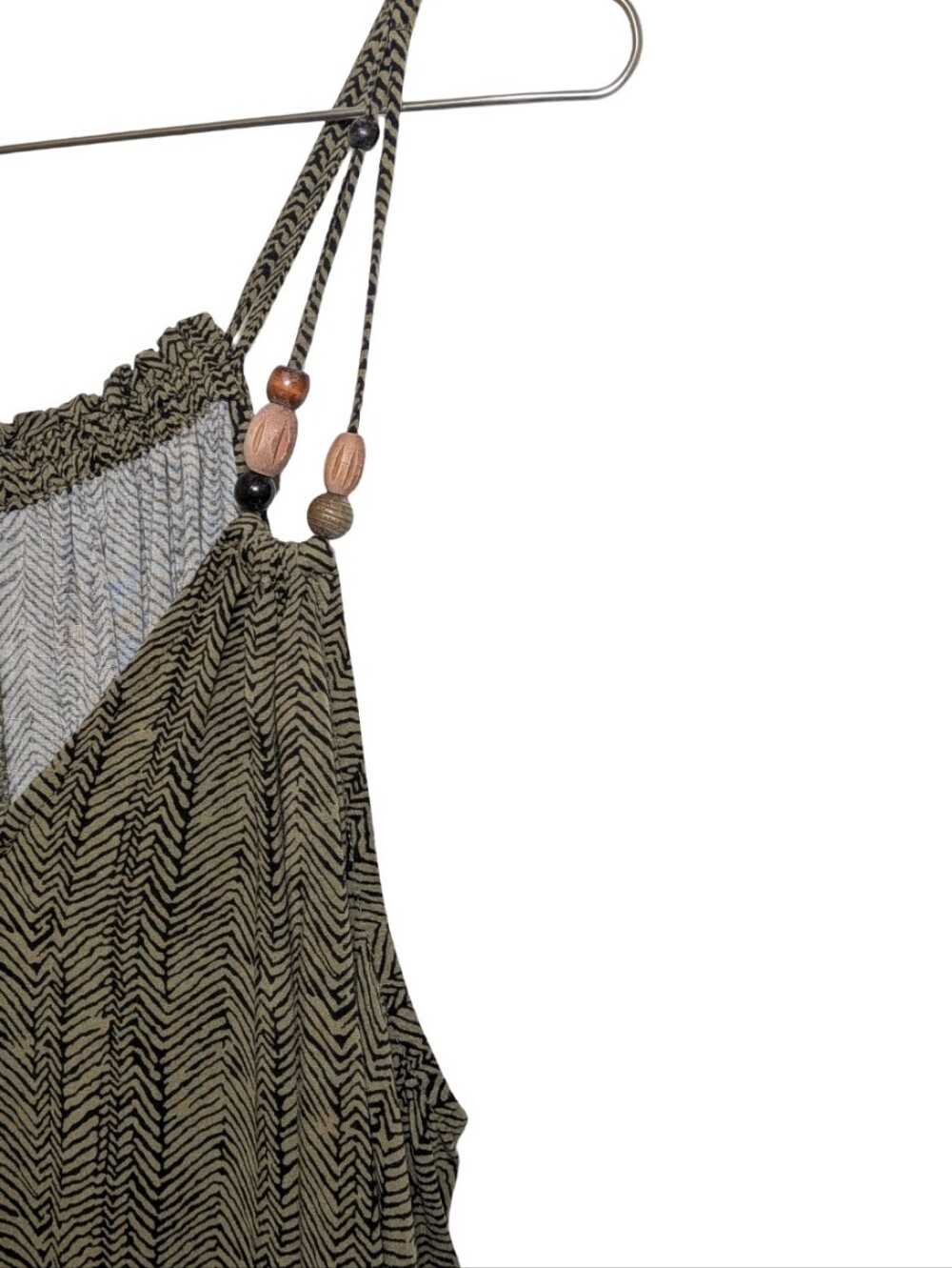 Cato | Astract Pattern Jumpsuit | Olive and Black | Beaded | Bohemian | Flowy | - Picture 5 of 7